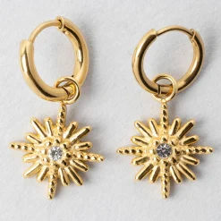Créoles x2 soleil doré h25mm acier inoxydable+strass