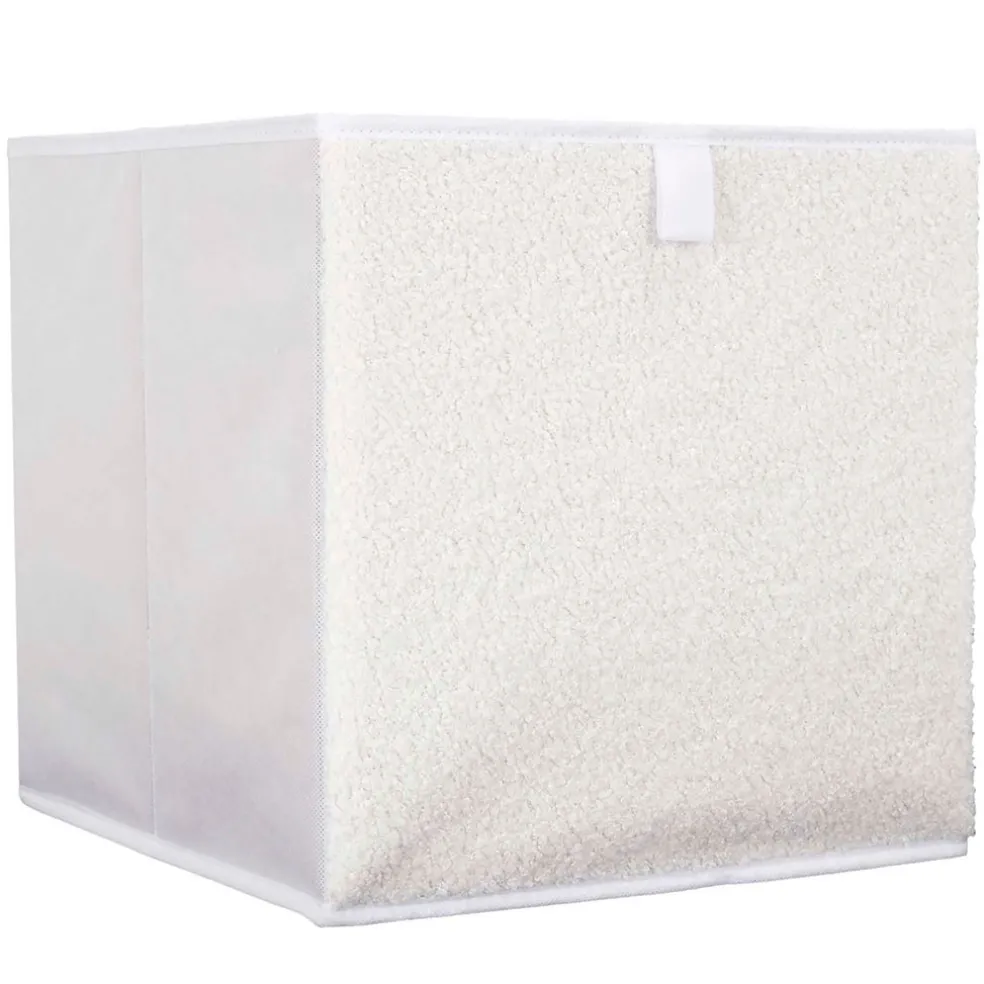 Cube de rangement pliable bouclette beige 30xh30cm