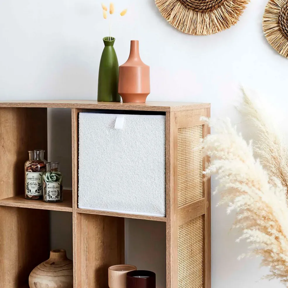 Cube de rangement pliable bouclette beige 30xh30cm