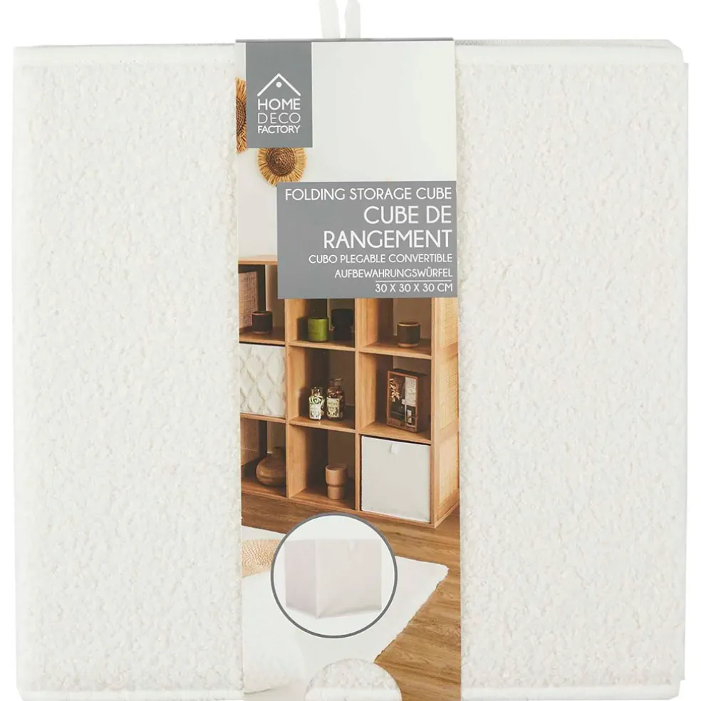 Cube de rangement pliable bouclette beige 30xh30cm