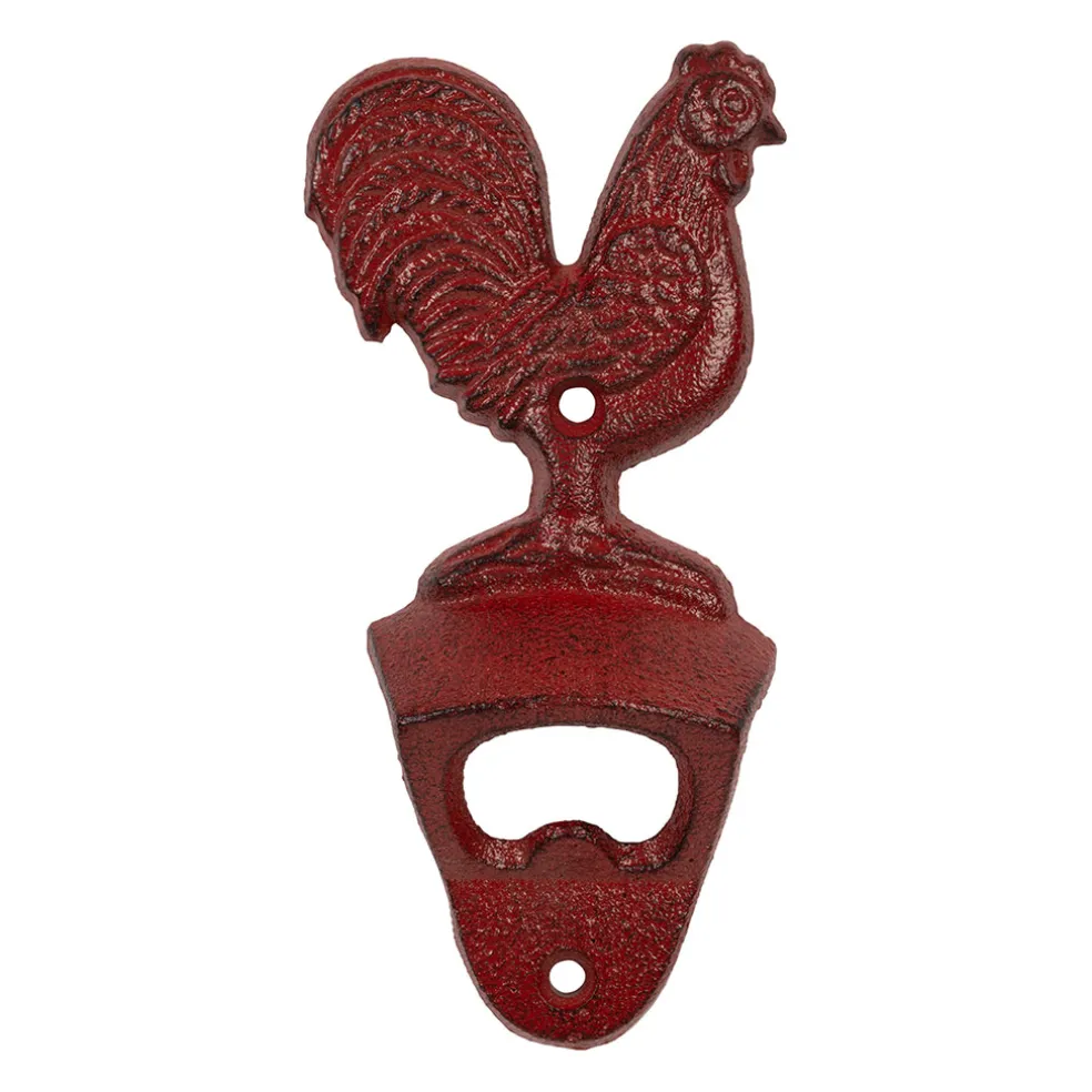Décapsuleur coq en fonte rouge - Basse-Cour