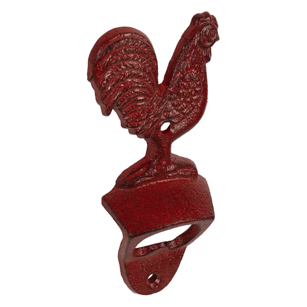 Décapsuleur coq en fonte rouge - Basse-Cour