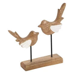 Déco 2 moineaux en manguier et fer naturel et blanc - Floréal