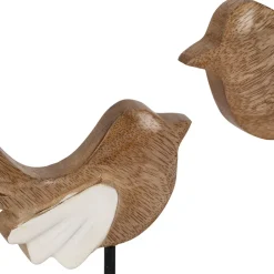 Déco 2 moineaux en manguier et fer naturel et blanc - Floréal