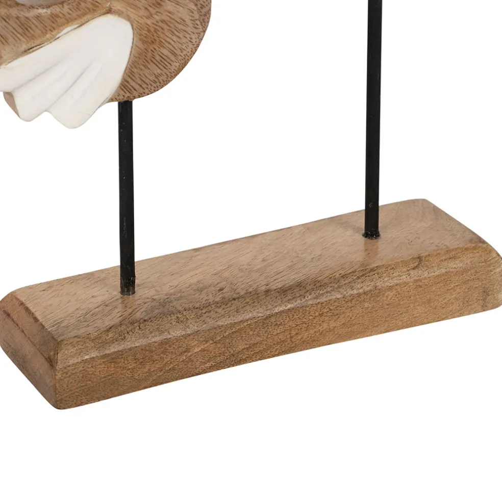 Déco 2 moineaux en manguier et fer naturel et blanc - Floréal