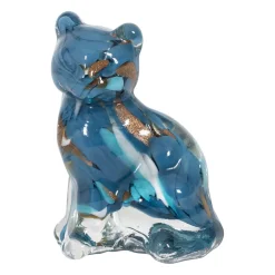 Déco chat en verre bleu et doré - Félin