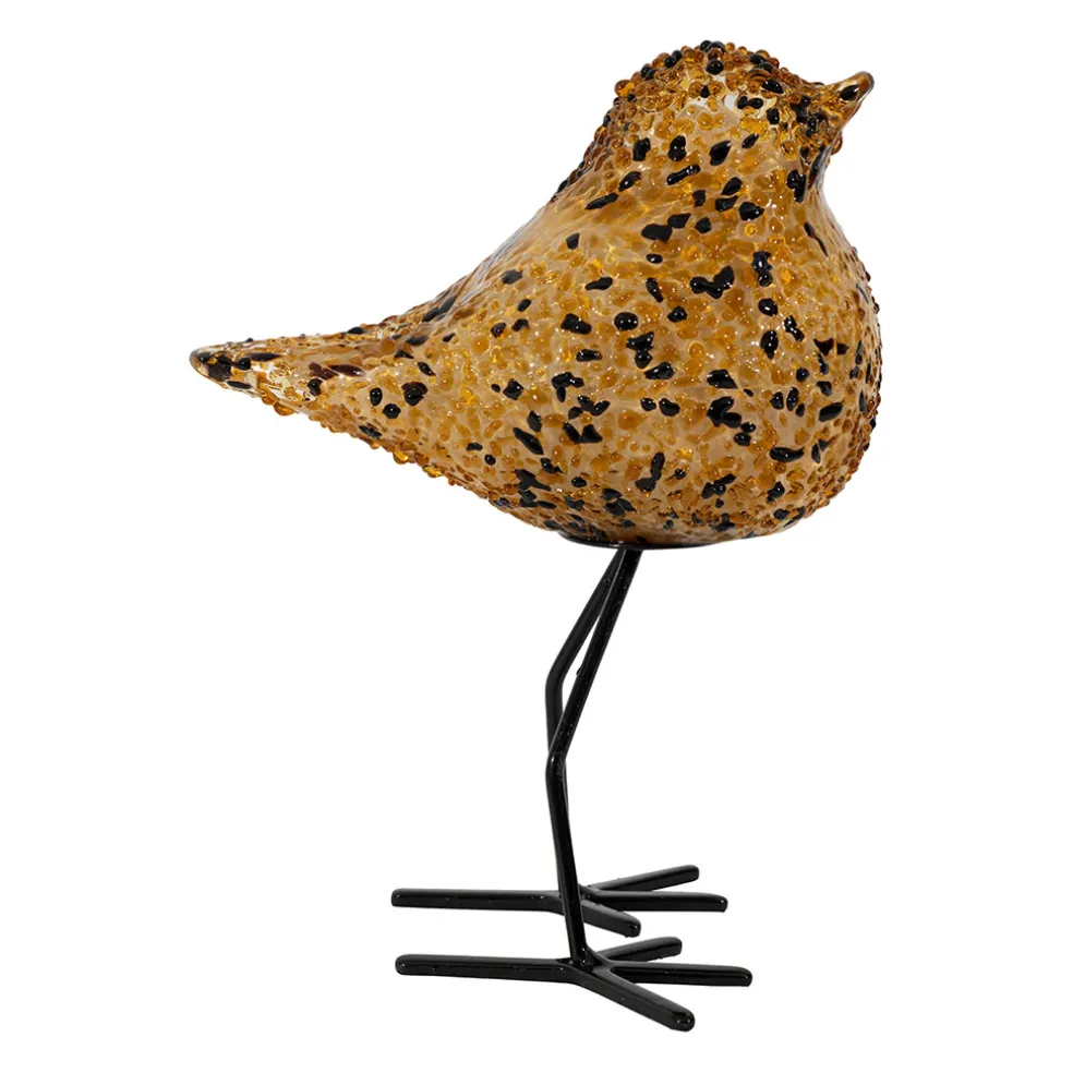 Déco moineau en verre ambre et noir - Serin
