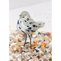 Déco moineau en verre blanc et bleu pailleté - Serin