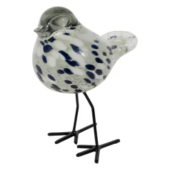 Déco moineau en verre blanc et bleu pailleté - Serin