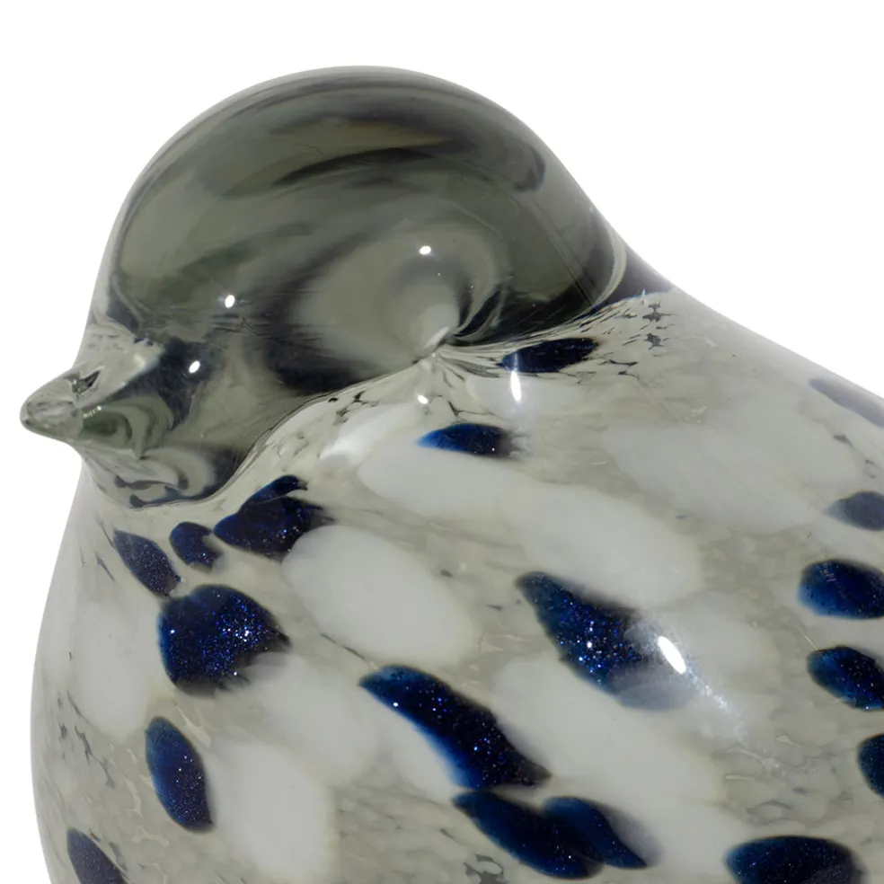 Déco moineau en verre blanc et bleu pailleté - Serin