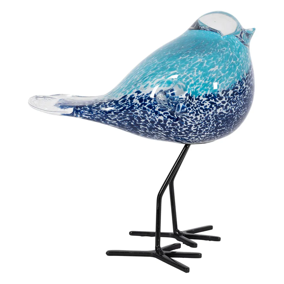 Déco moineau en verre et fer bleu - Serin