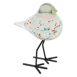 Déco moineau en verre et fer vert et rose - Serin