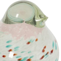 Déco moineau en verre et fer vert et rose - Serin