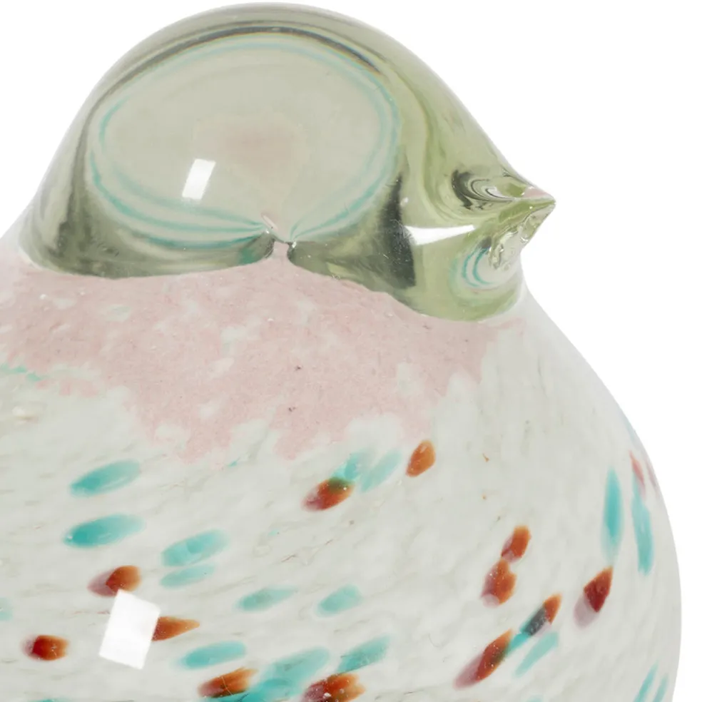 Déco moineau en verre et fer vert et rose - Serin