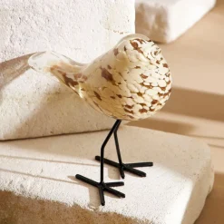 Déco moineau en verre et fer beige et doré - Serin