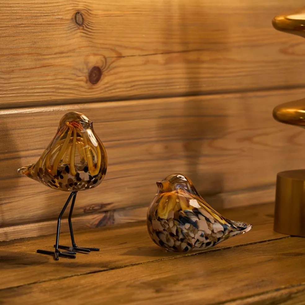 Déco moineau en verre et fer brun - Serin