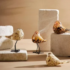 Déco moineau en verre et fer brun - Serin