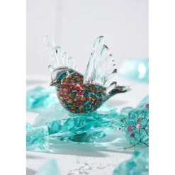 Déco moineau en verre multicolore - Serin