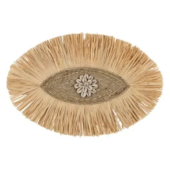 Déco murale œil en jonc de mer et coquillage naturel - Cauri