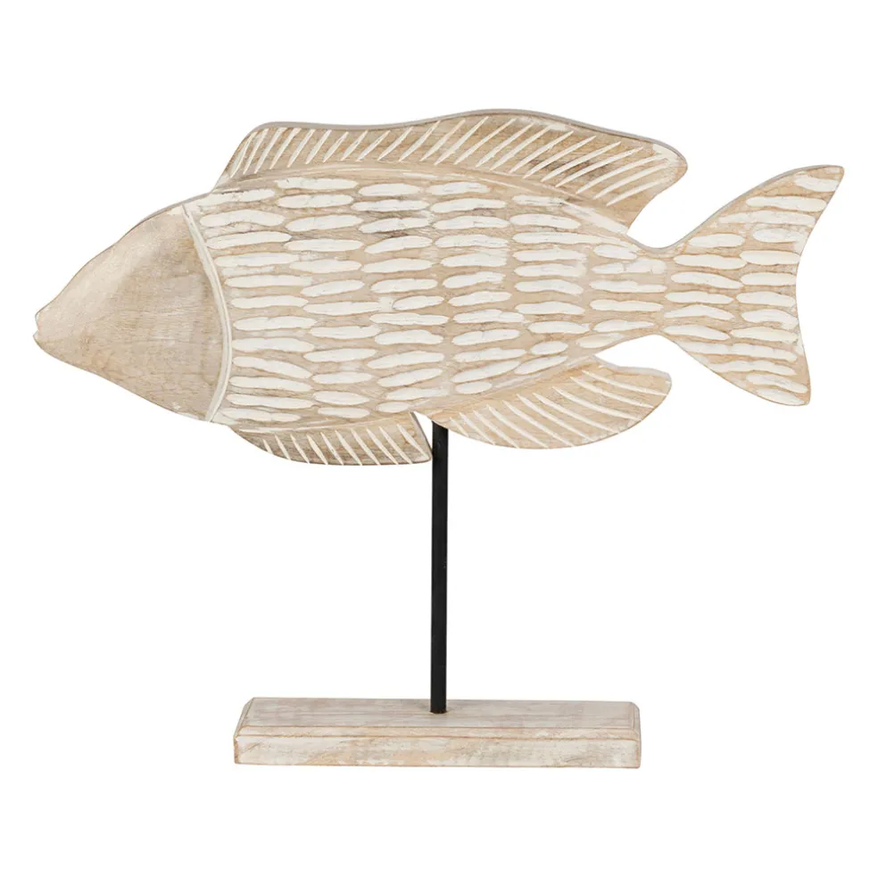 Décoration poisson en manguier et fer blanchi - Amarres