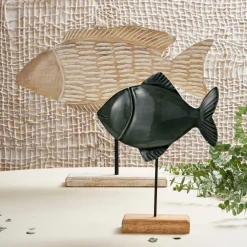 Décoration poisson en manguier et fer blanchi - Amarres
