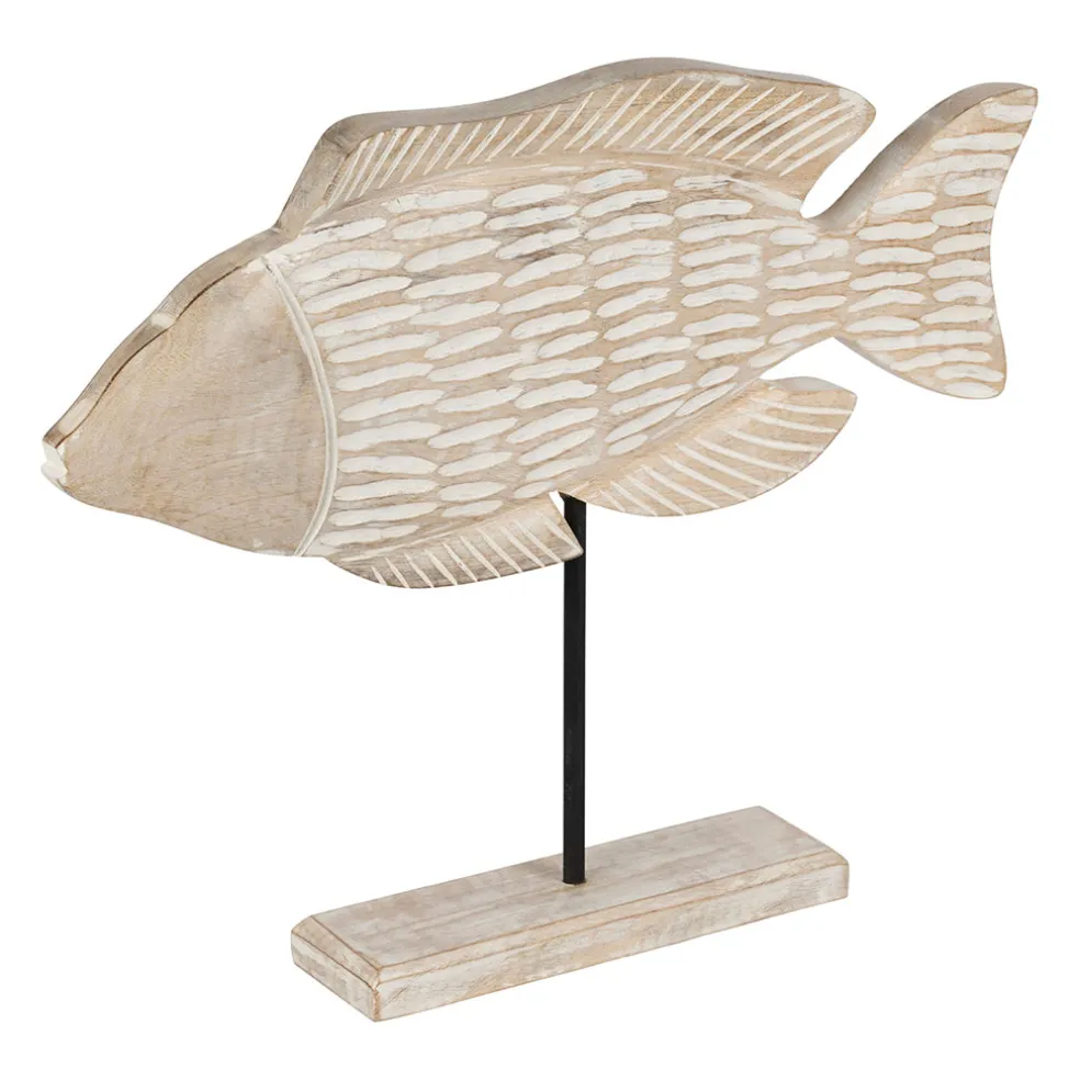 Décoration poisson en manguier et fer blanchi - Amarres