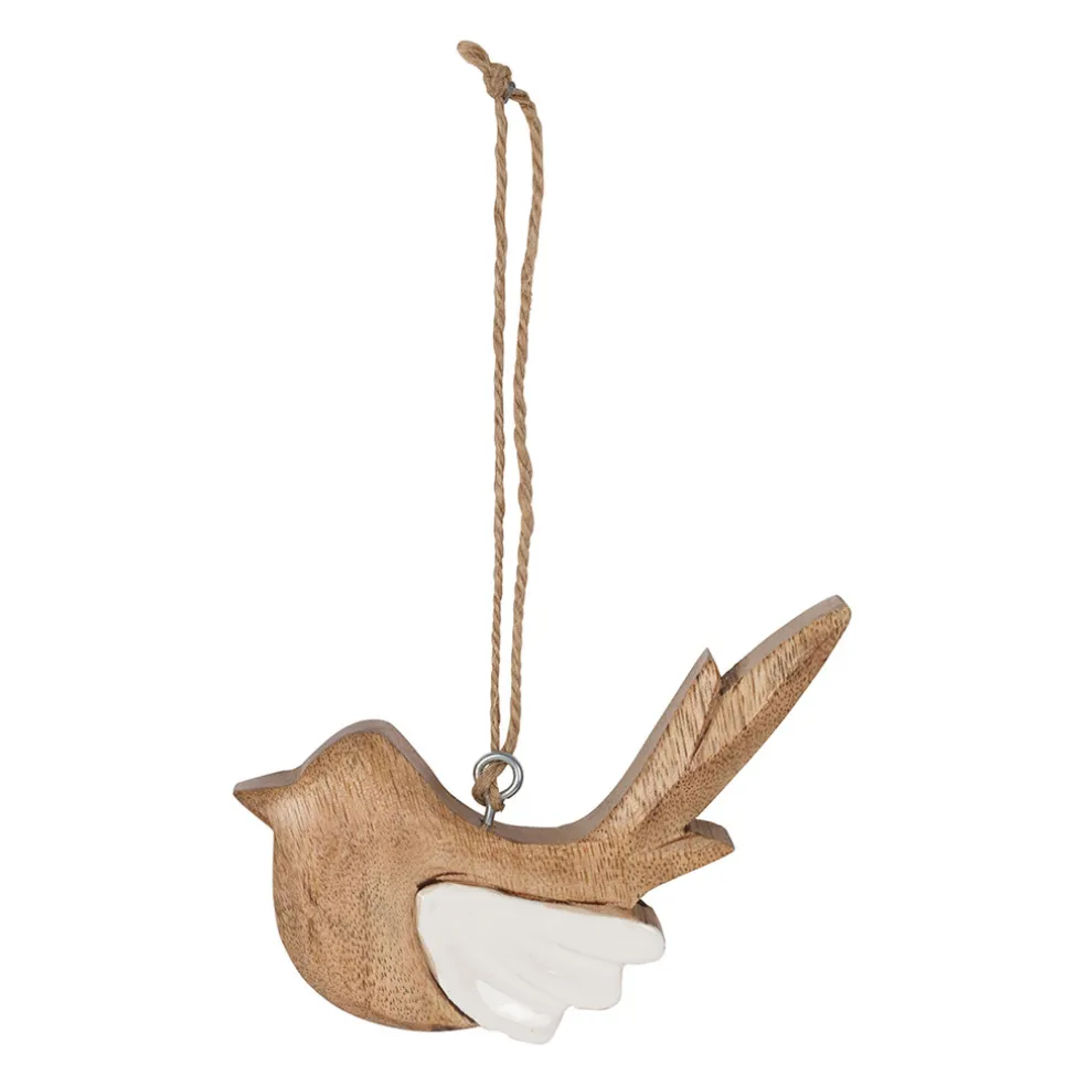 Deco a suspendre moineau en manguier naturel et blanc - Floréal