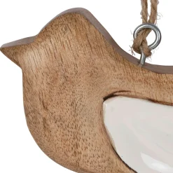 Deco a suspendre moineau en manguier naturel et blanc - Floréal