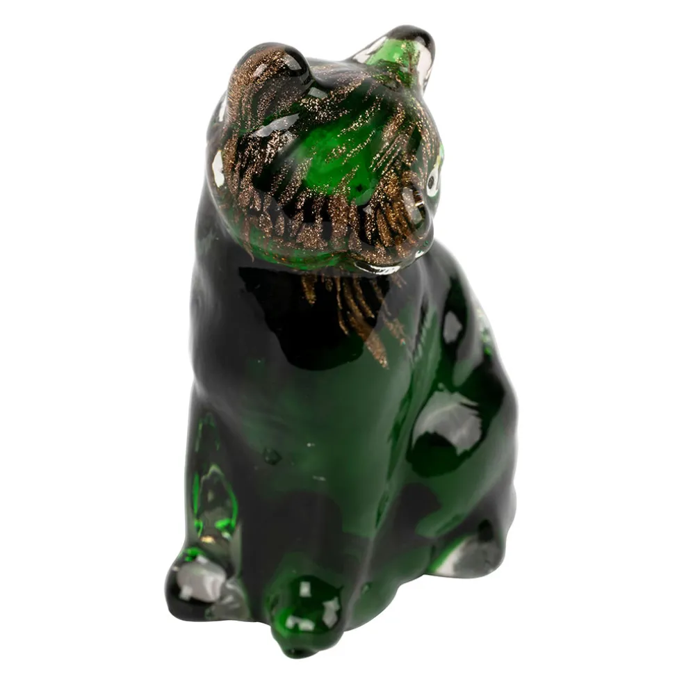 Deco chat en verre vert et doré - Félin