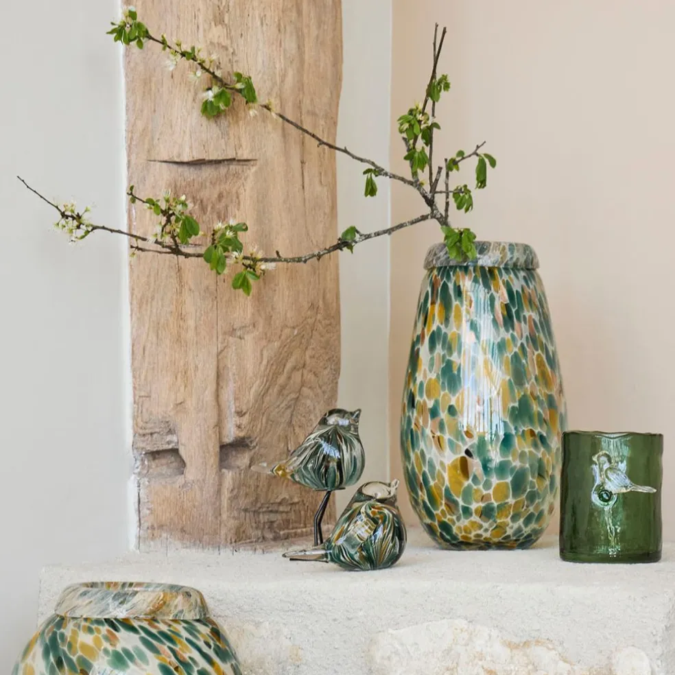 Deco moineau en verre émeraude et doré - Serin