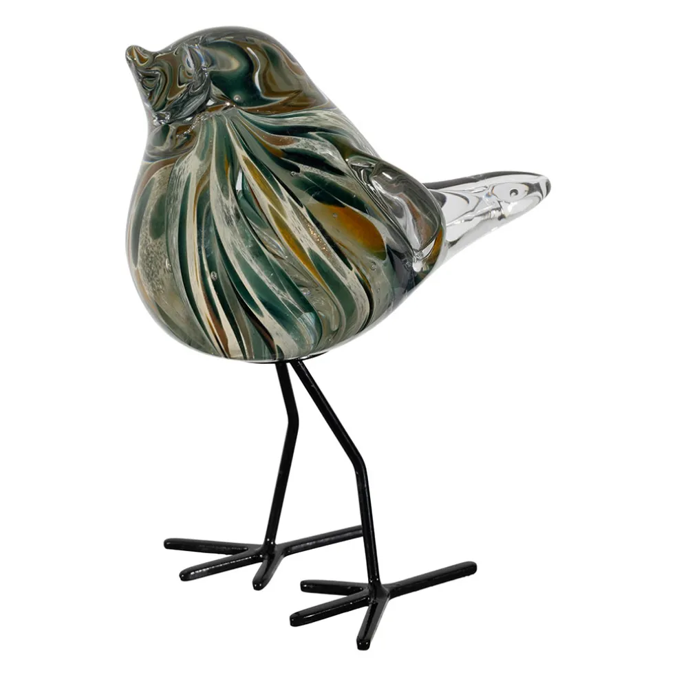 Deco moineau en verre émeraude et doré - Serin