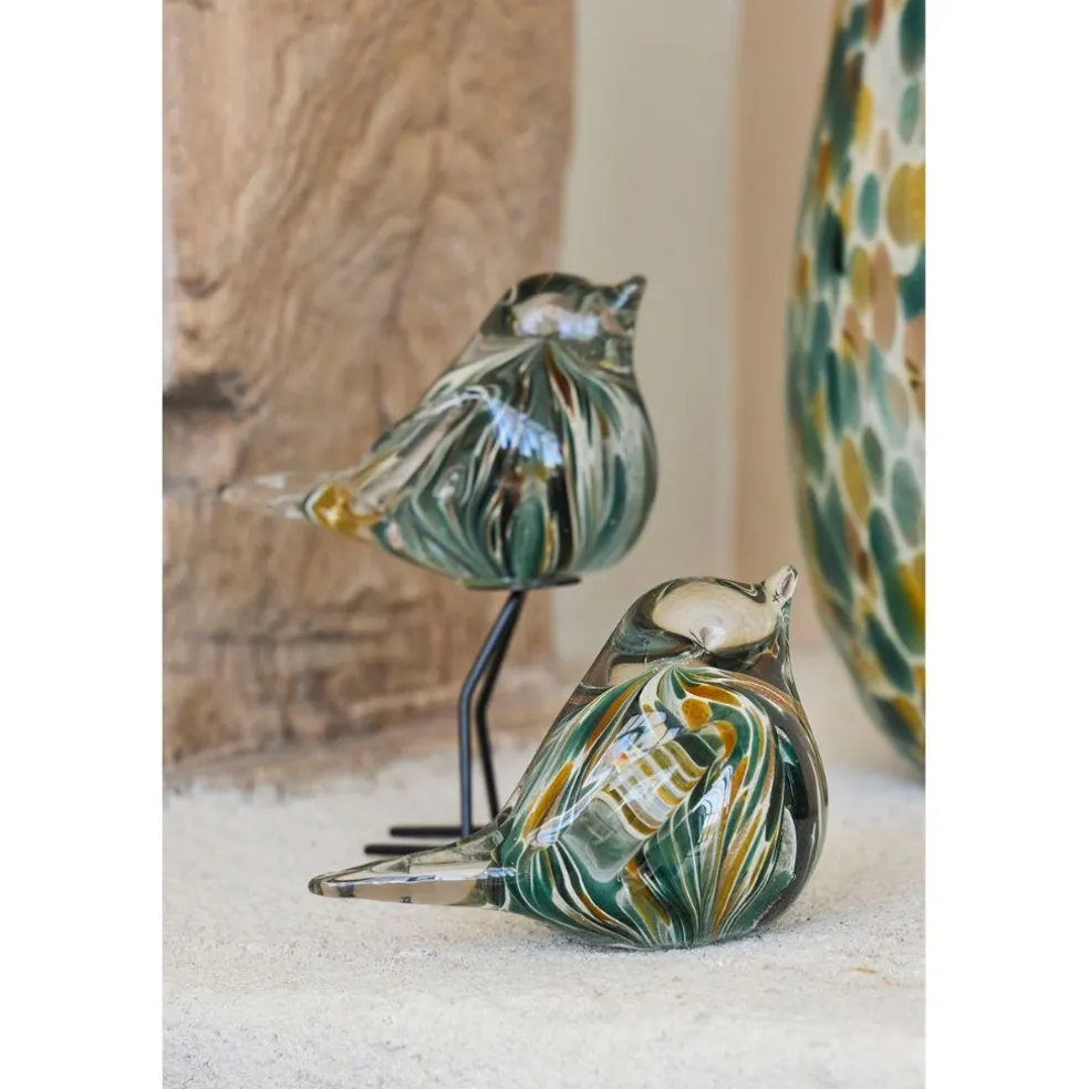 Deco moineau en verre émeraude et doré - Serin