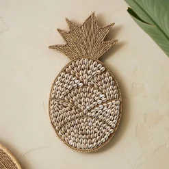 Deco murale ananas en coquillage naturel et blanc - Cauri