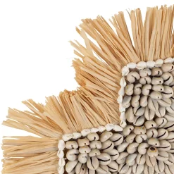 Deco murale croix en raphia et coquillage naturel et blanc - Cauri