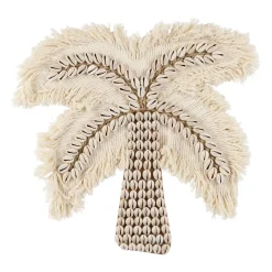 Deco murale palmier en coquillage blanc 31x31cm - Cauri