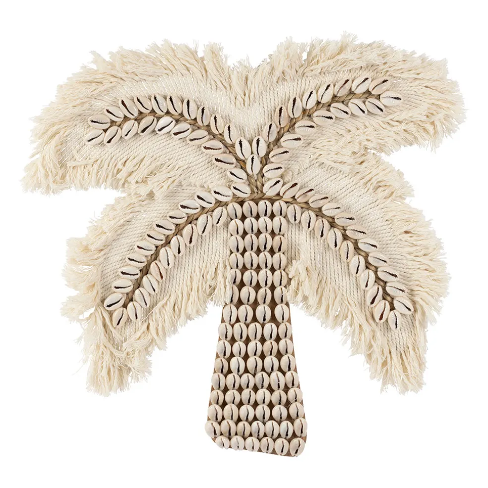 Deco murale palmier en coquillage blanc 31x31cm - Cauri