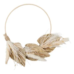 Deco murale palmier naturel d30cm en fleurs sechees et saule