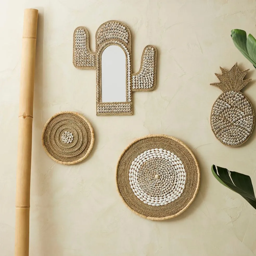 Deco murale rosace en coquillage naturel et blanc - Cauri