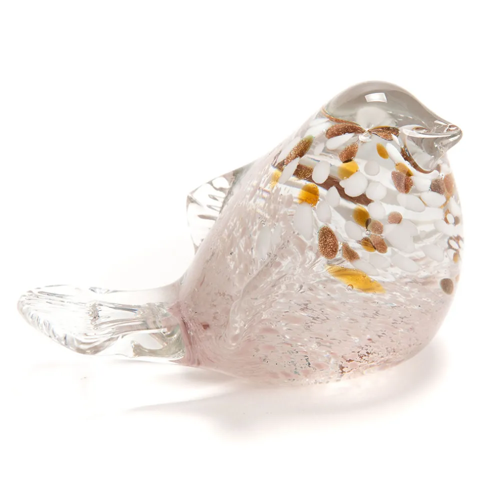 Decoration oiseau en verre mouchete rose - sulfure