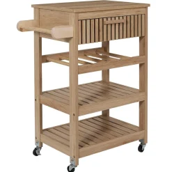Desserte en bois naturel 3 niveaux et 1 tiroir - Kara