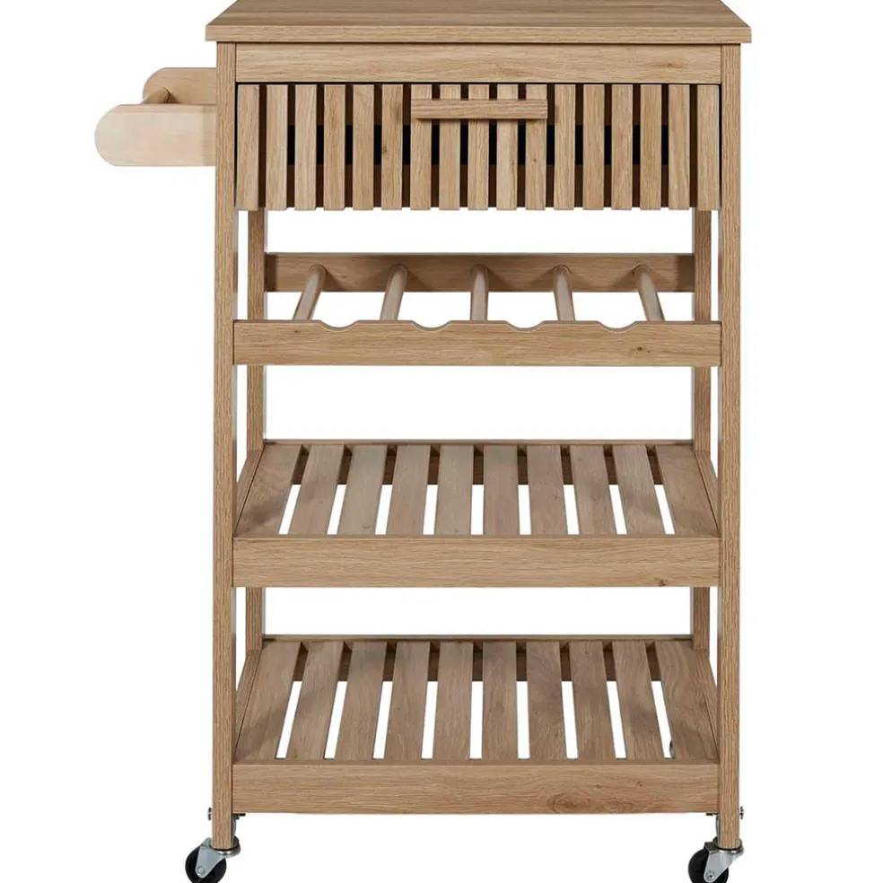 Desserte en bois naturel 3 niveaux et 1 tiroir - Kara