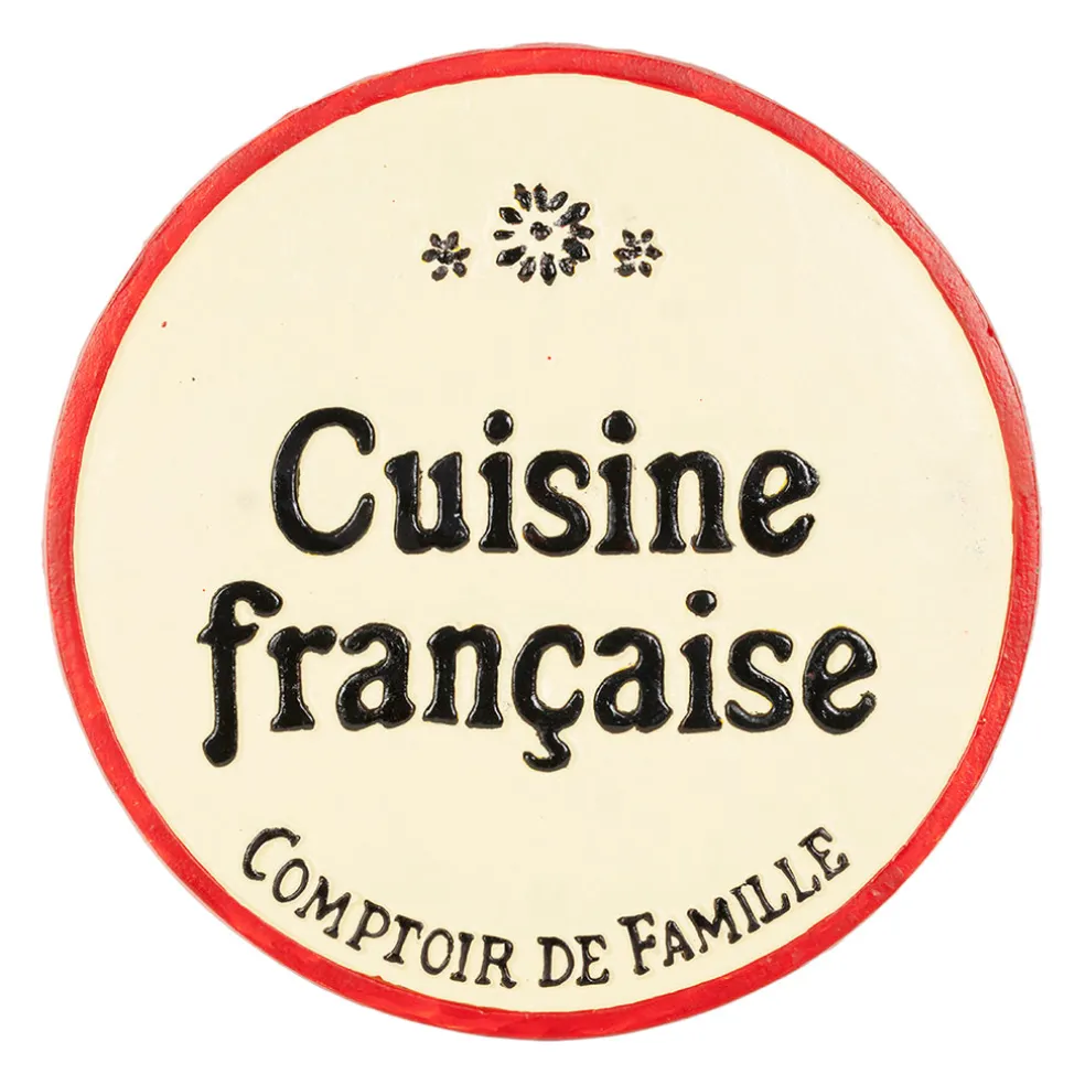 Dessous de plat en fonte "Cuisine française" ivoire et rouge d25cm