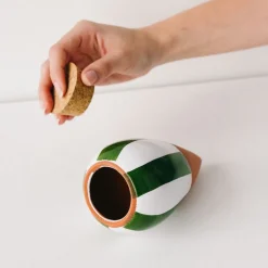 Diffuseur d'eau en argile raye vert et blanc 25cl - Olla