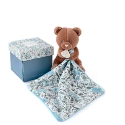 Doudou ours pantin avec mouchoir bleu H12cm - Boh'Aime