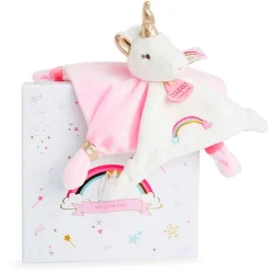 Doudou plat Licorne blanc et rose
