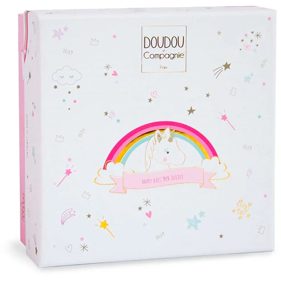 Doudou plat Licorne blanc et rose