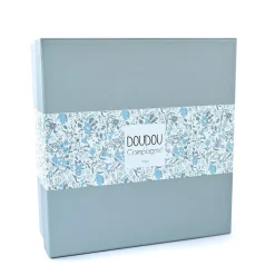 Doudou plat ours avec pétale bleu - Boh'Aime