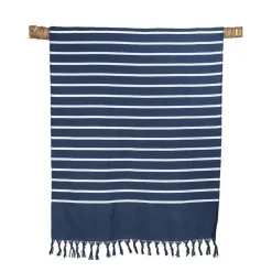 Drap de plage en coton marinière bleu marine 90x180cm - Pestamal