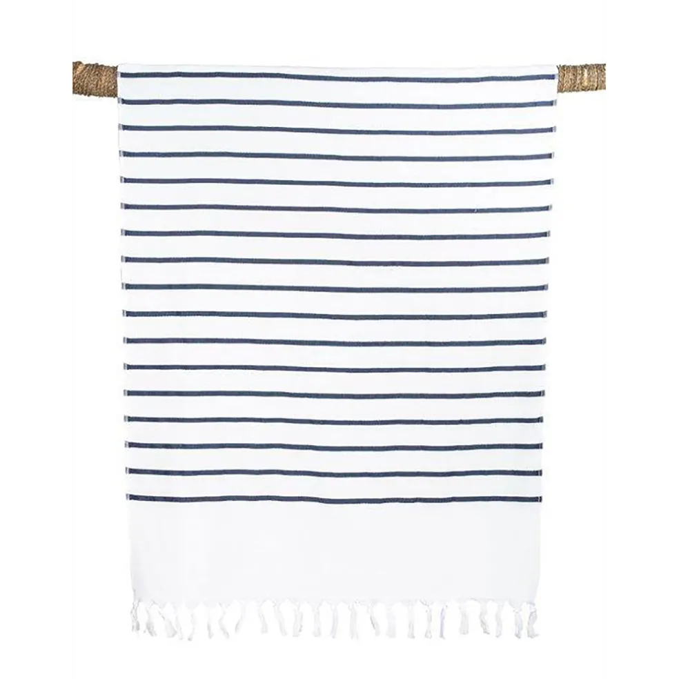 Drap de plage en coton mariniere bleu et blanc 90x180cm - Pestamal