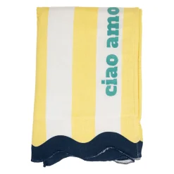 Drap de plage en coton rayé jaune et bleu 170x85cm - Medi